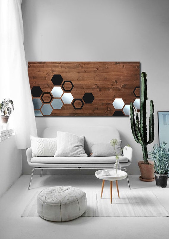 Metal Art Wall Decor Wood Wall Art Decor Geometric Art Etsy
