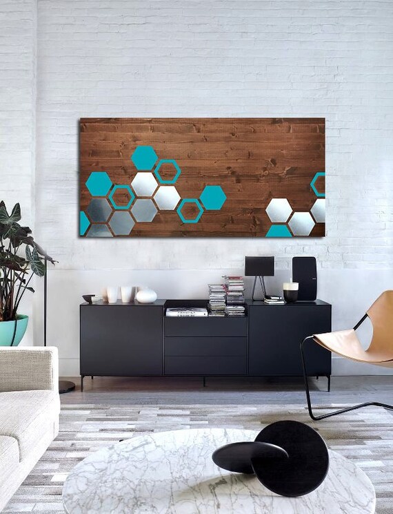 Metal Art Metal Wood Wall Art Geometric Art Wood Wall Art Etsy