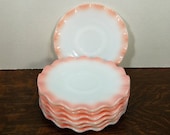 Vintage Hazel Atlas Pink Crinoline Milk Glass Saucer Set of (7)