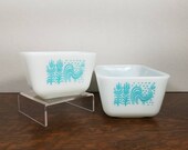 Vintage Pyrex Turquoise Butterprint Refrigerator Dish Set of (2) 501 502