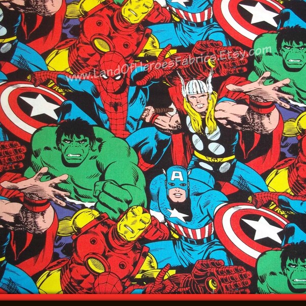 FREE U.S. SHIPPING - Super Cool Marvel Comics Cotton Fabric featuring Iron Man, Thor & More - By the Quarter, Fat Quarter, Half-Yard or Yard