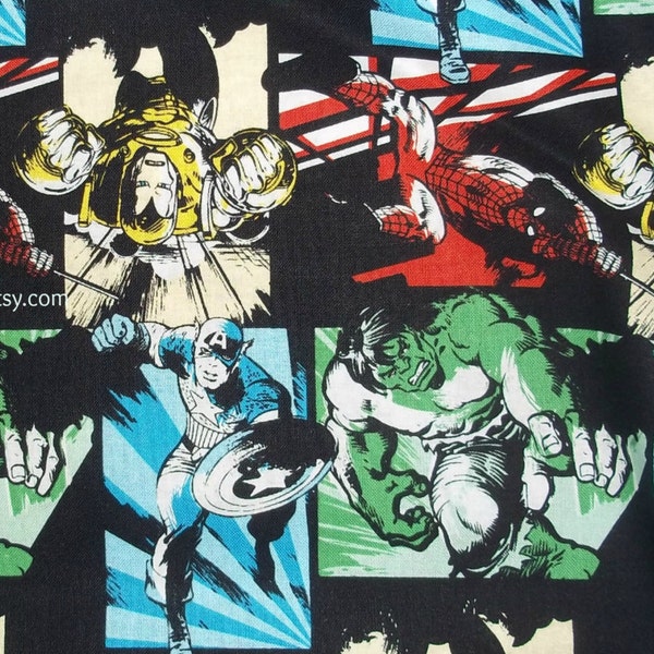 Marvel Comics Character Cotton Fabric Featuring Captain America, Hulk, Spiderman and Iron Man - By the Fat Quarter, Half-Yard or Yard