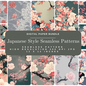 Japanese Style Seamless Patterns 4, Kimono and Origami Inspired Backgrounds,12 jpg, 300 dpi, Commercial Use, Instant Download, Digital Paper