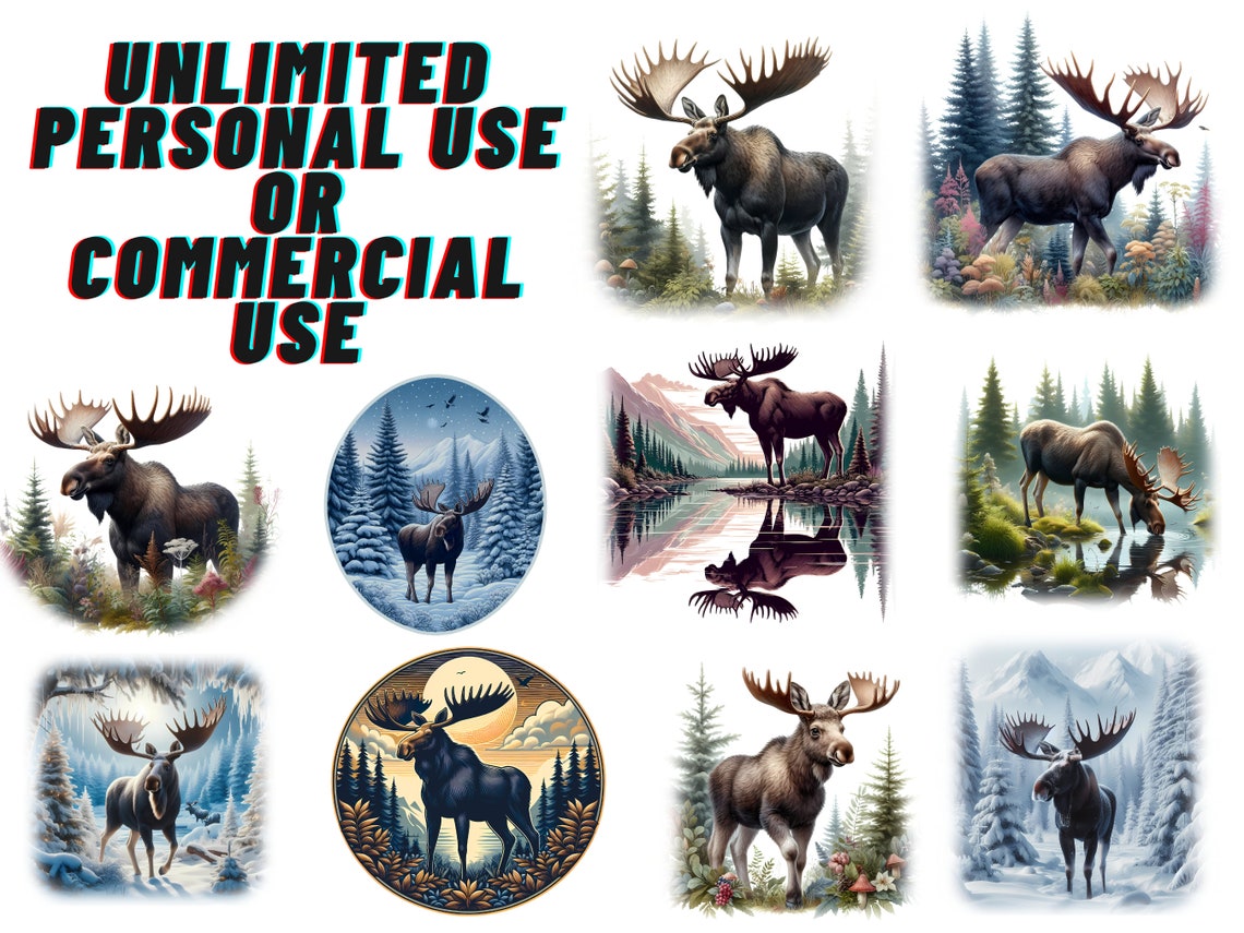 20 Moose Clipart, Printable Watercolor Clipart, High Quality Png ...