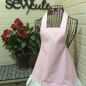 Pink Hearts girl apron with white ruffle