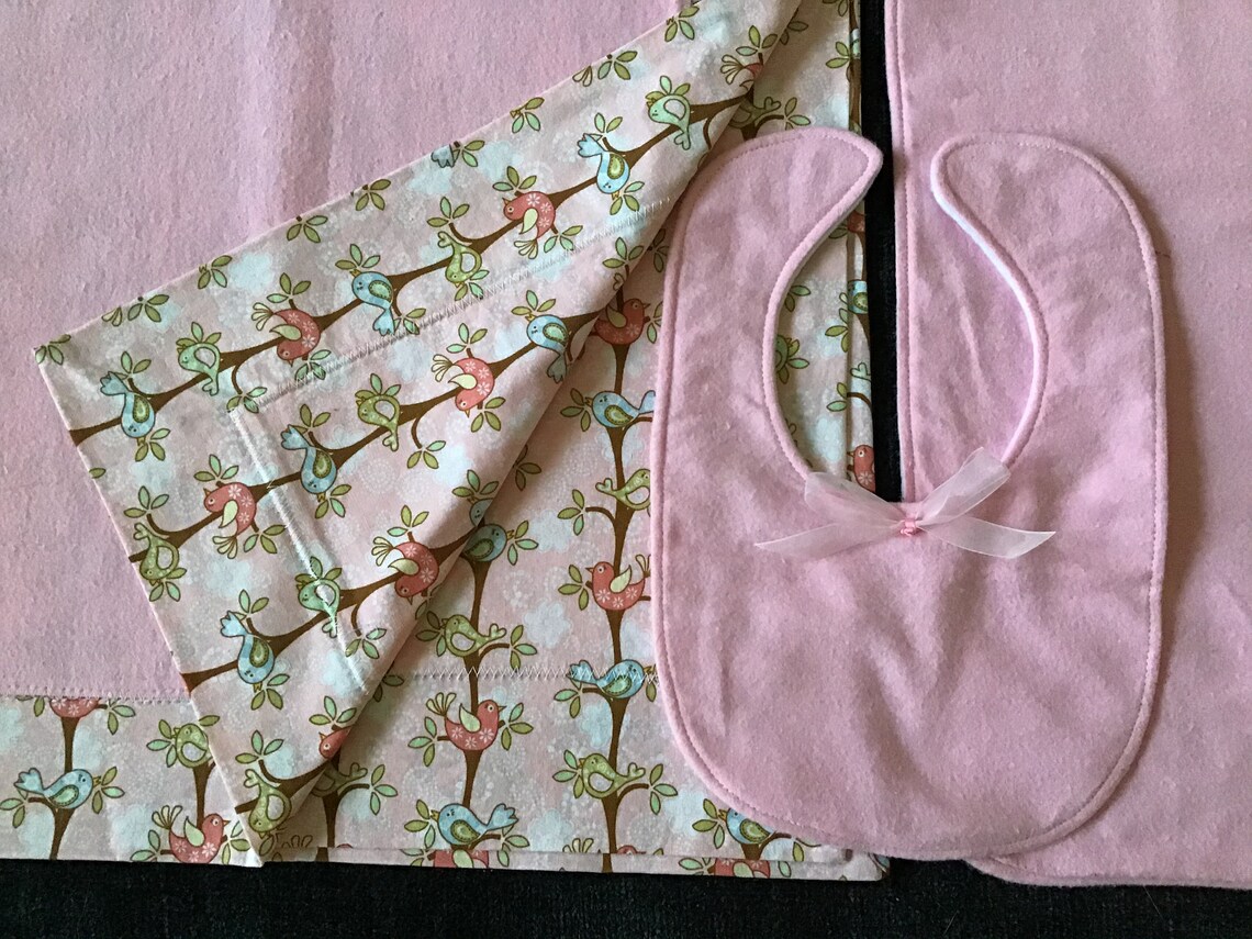 Baby Girl Receiving Blanket Set With Birds on a Branch Theme in Pink, Blue and Green. Etsy