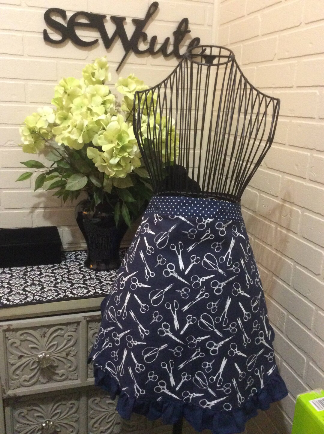 Scissors Apron Blue With White Scissors Half Apron, Salon Apron,ruffled Apron - Etsy