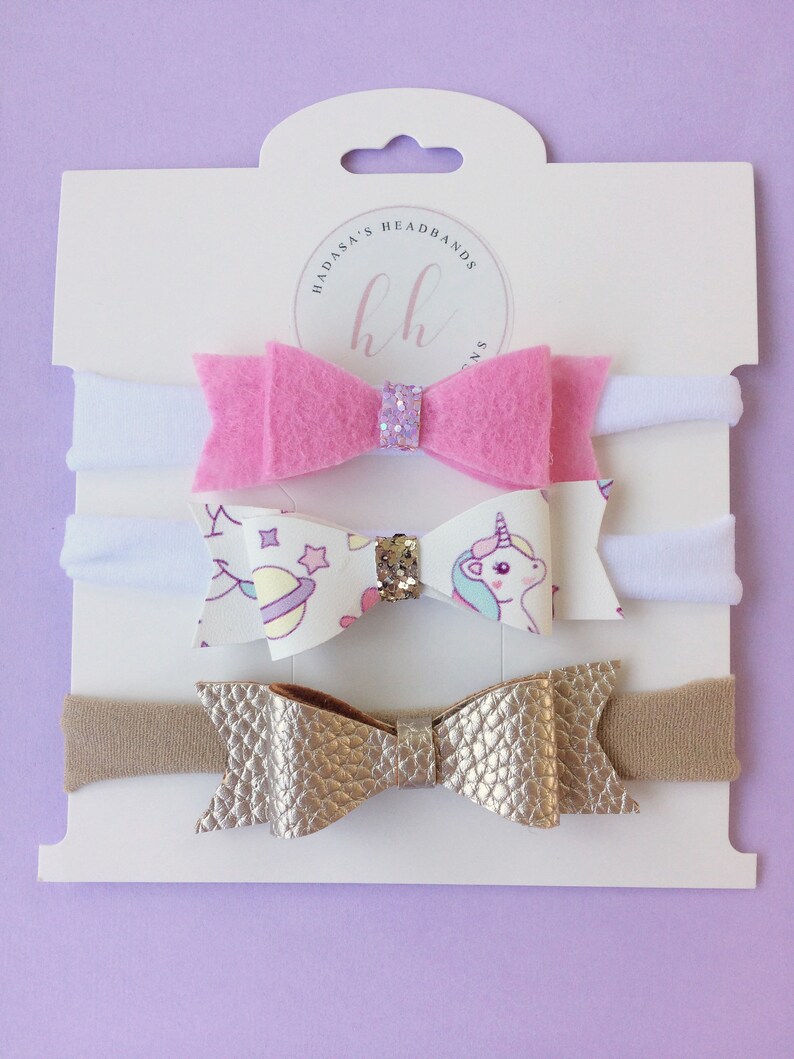 Unicorn bow gold pink headband unicorn headbands nylon headband felt bows newborn headband baby girl headband baby shower gift