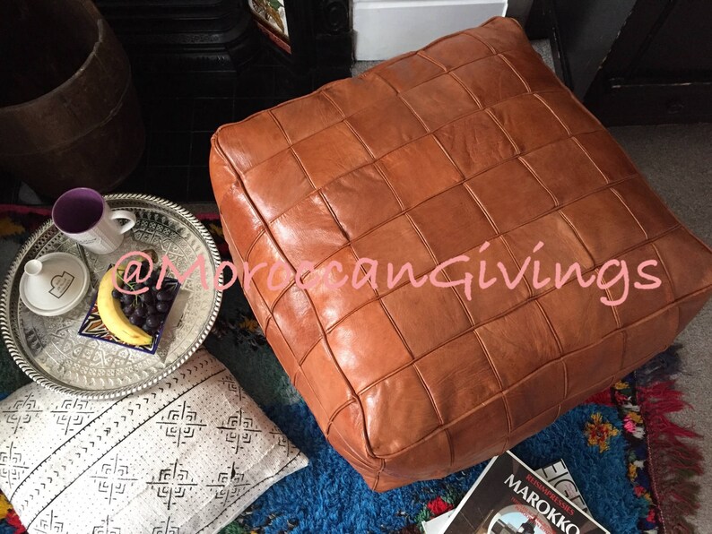 XXL Moroccan Contemporary Extra Large Leather Floor Cushion Luxurious design Cover Only Leather XXL Pouffe Camel Brown
