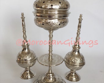 Moroccan Elegant / Chic / Luxurious Incense Burner / Alpaca Silver, with Perfume holders / Arabic Burner /Moroccan Holders /Arabic Incense .