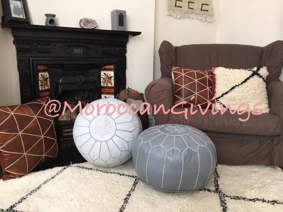 Moroccan Handcrafted Unstuffed Leather Pouffe Floor Cushions Etsy