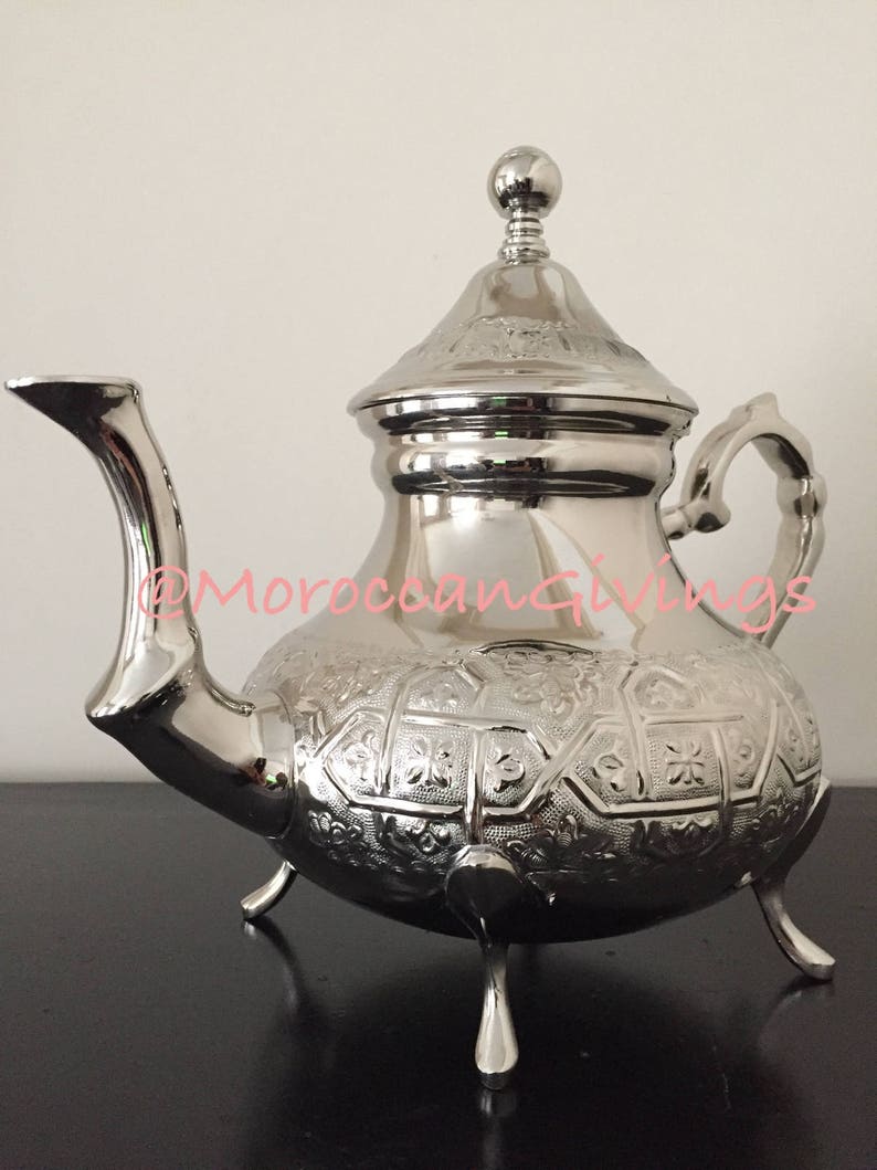 Authentic Moroccan Elegant handcrafted Alpaca Silver MalakiTeapot from Fez .