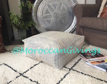 Floor Cushion | Vintage Moroccan Pouffe made of Sabra Rug | | Pillow | cotton, sabra, cactus silk / Cover + Insert ONLY ( no filling )