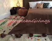 Moroccan Pom Pom Blanket Throw with Pom Pom Moroccan blanket Moroccan Bed spread Moroccan Bedding Cotton 59 quot Wx59 quot L 150Wx150L.