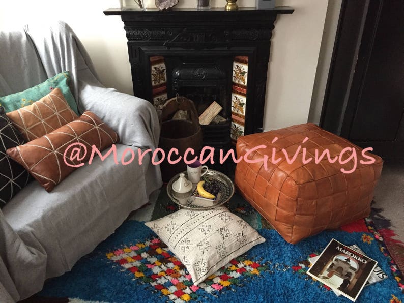 XXL Moroccan Contemporary Extra Large Leather Floor Cushion Luxurious design Cover Only Leather XXL Pouffe Camel Brown