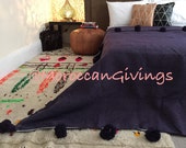 Moroccan Pom Pom Blanket Throw with Pom Pom Moroccan blanket Moroccan Bed spread Moroccan Bedding Cotton 59 quot Wx98 quot L 150Wx250L.