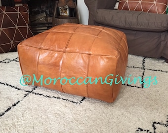 Extra Large Leather Floor Cushion / Moroccan Contemporary, Luxurious design | Leather XXL Pouffe | Camel Brown | Cover Only / NO RETURN..