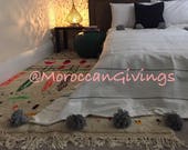 Moroccan Pom Pom Blanket Throw with Pom Pom Moroccan blanket Moroccan Bed spread Moroccan Bedding Cotton 79 quot Wx118 quot L 200Wx300L.