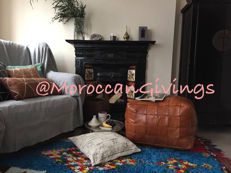 XXL Moroccan Contemporary Extra Large Leather Floor Cushion Luxurious design Cover Only Leather XXL Pouffe Camel Brown
