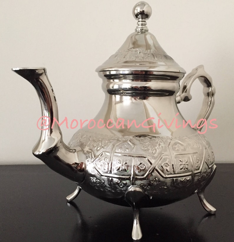 Authentic Moroccan Elegant handcrafted Alpaca Silver MalakiTeapot from Fez .