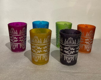Vasos marroquíes grandes multicolores / Juego de 6 vasos de té / Tazas de té marroquíes