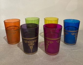 Vasos marroquíes grandes multicolores / Juego de 6 vasos de té / Tazas de té marroquíes