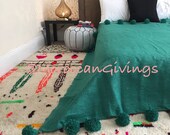 Moroccan Pom Pom Blanket Throw with Pom Pom Moroccan blanket Moroccan Bed spread Moroccan Bedding Cotton 79 quot Wx118 quot L 200Wx300L.