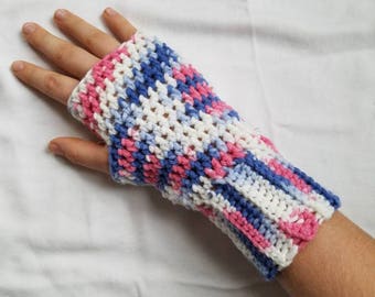 Handmade Fingerless Gloves, Crochet Fingerless Gloves, Crochet Gloves, Fingerless Gloves, Women's Gloves, Pink and Blue Fingerless Gloves