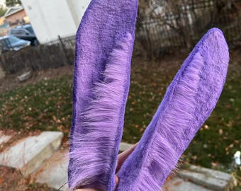 Orejas de conejo moradas hechas a mano para cosplay de Jax, accesorio de piel sintética posado