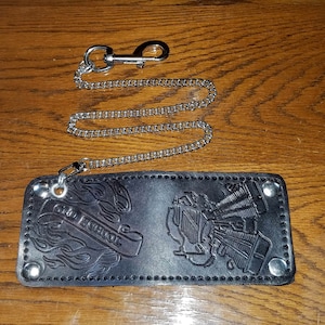 V-Twin Classics "Panhead" Series, billetera bifold, billetera de cadena de cuero, cartera de cuero personalizada, billetera biker, billetera de cadena
