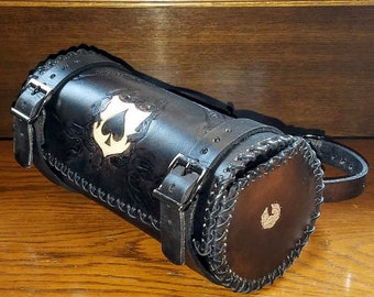 Ace of Spades Tool Bag, biker&#39;s tool bag, motorcycle fork bag, tool roll, leather tool bag, leather bag, harley fork bag, fork bag, tool bag