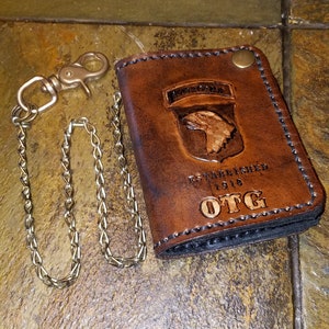 Buffalo hide-lined Wallet, Veterans Bi-fold, military bifold, leather wallet, custom bifold,  handcrafted leather bi-fold, chain wallet