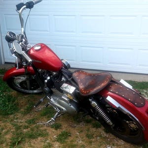 Custom Leather Fender Bib: Bald Eagle Tooling, Sportster Pillion Pad