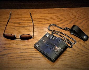 Stratocaster Guitar Leather Bifold Chain Wallet: Musician Gift