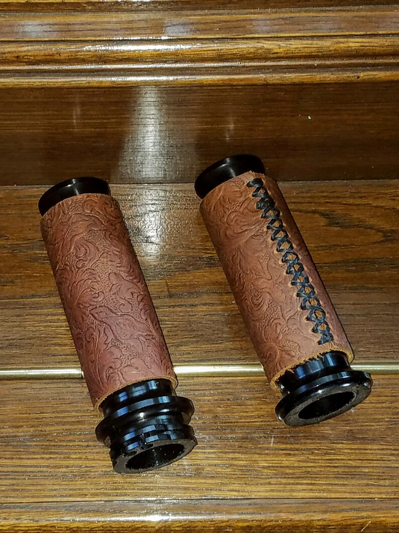 Acanthus Embossed Cowhide Leather Motorcycle Grips Etsy