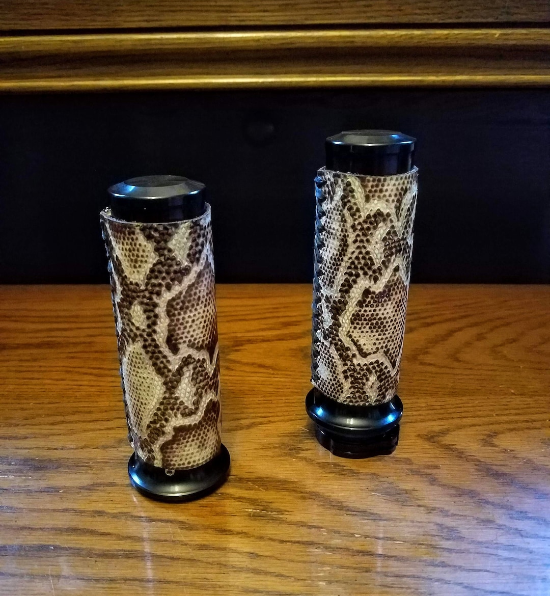 Python-embossed Leather Hand-grips, Chrome, Black, Cowhide, Laced ...