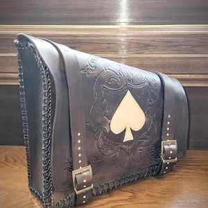 Ace of Spades Tooled Leather Motorcycle Swing Arm Bag