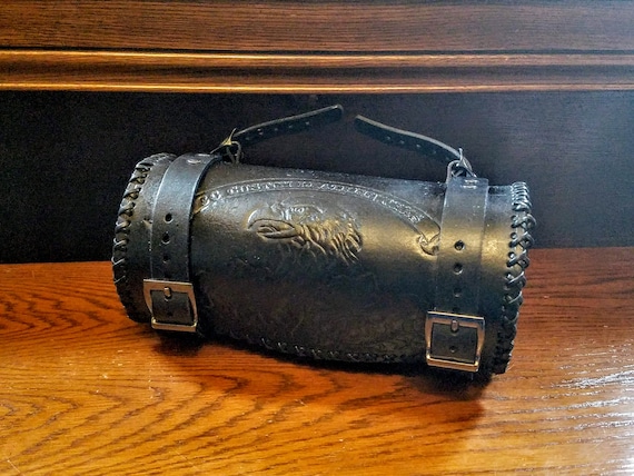 Tooled Leather Front Fork Bag: American Eagle Design - Etsy