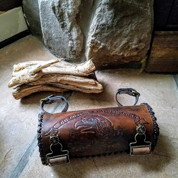 Motorcycle leather tool handlebar bag Vintage Brown Diamond