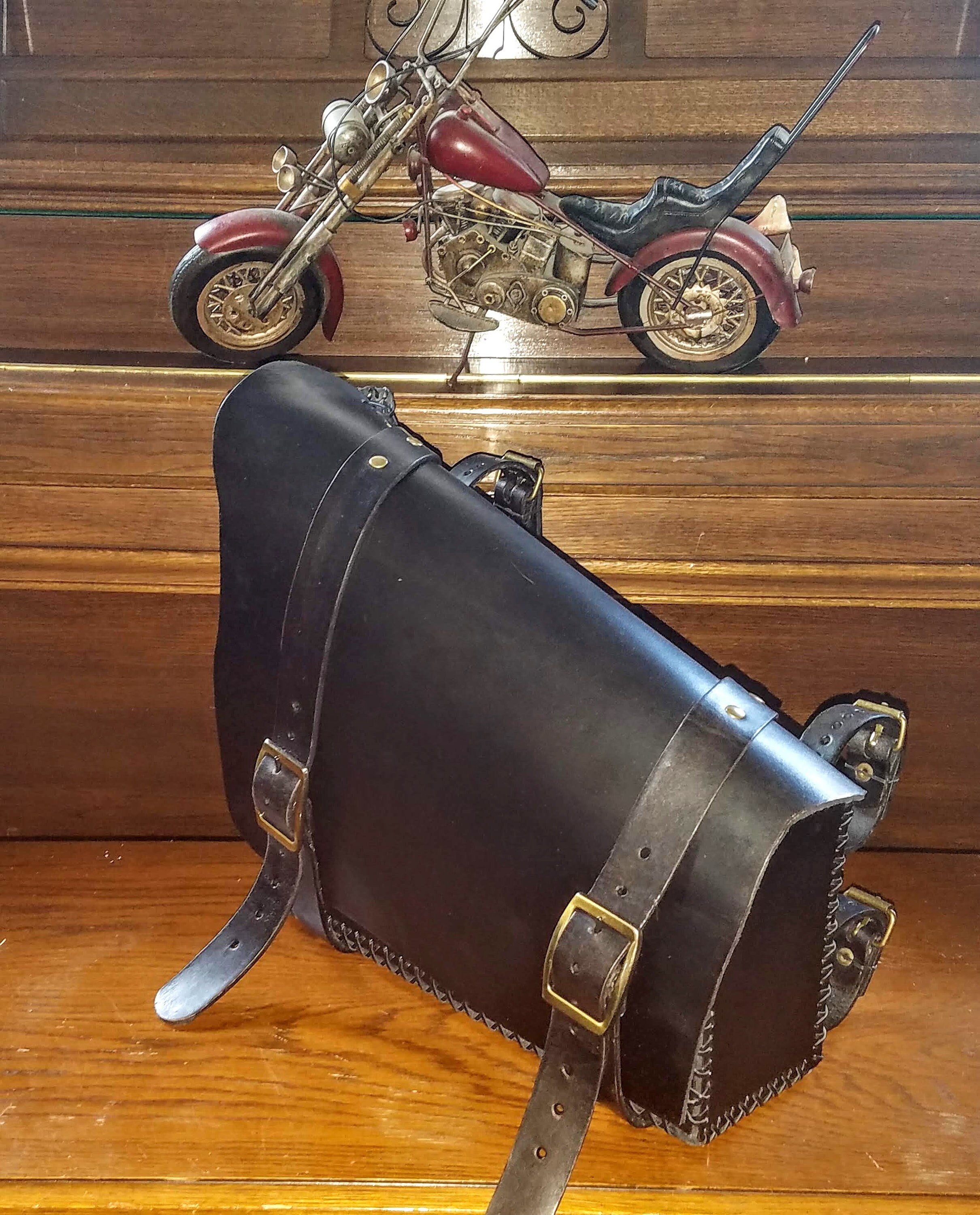 Black Leather Tool Roll Bag Saddle Harley Chopper Bobber Motorcycle  Sportster