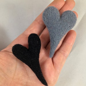 Yellow ladybug and black heart brooches wool felt soft eco boho hippie jewelry, handmade needle felted brooches