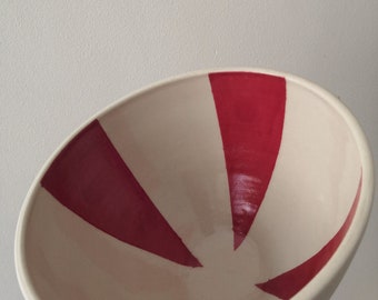 Large red and sandy coloured handmade ceramic bowls thrown on the wheel, salad bowl, fruit bowl, mixing bowl