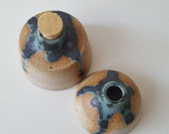 A set of two handmade ceramic vases, ink pots, stoneware pots.