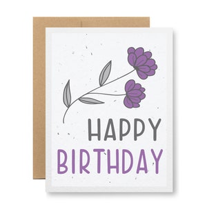 Plantable Greeting Card - Choose from 8 colors - &quot;Happy Birthday&quot; - Seed embedded paper grows wildflowers