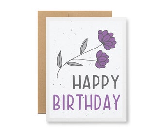 Plantable Greeting Card - Choose from 8 colors - "Happy Birthday" - Seed embedded paper grows wildflowers