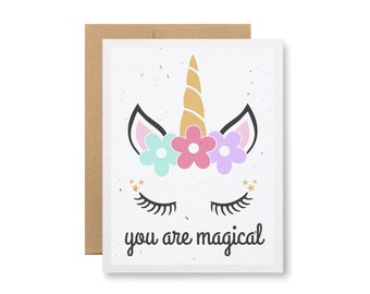 Plantable Greeting Card - "You are magical" - Seed embedded paper grows wildflowers