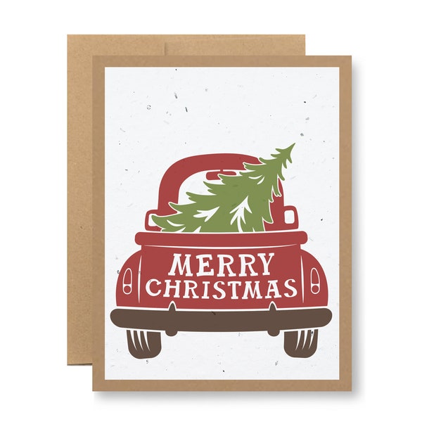 Plantable Greeting Card - "Merry Christmas (tailgate)" - Seed embedded paper grows wildflowers