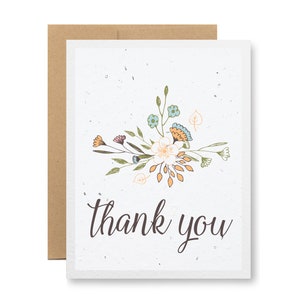 Plantable Greeting Card thank you floral sketch Seed embedded paper grows wildflowers image 1