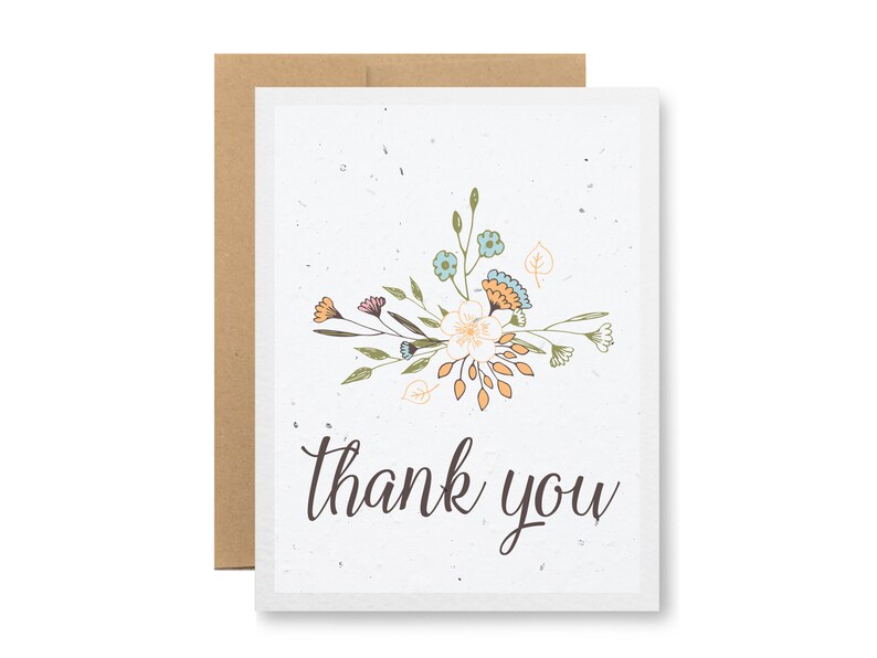 Plantable Greeting Card thank you floral sketch Seed embedded paper grows wildflowers image 1