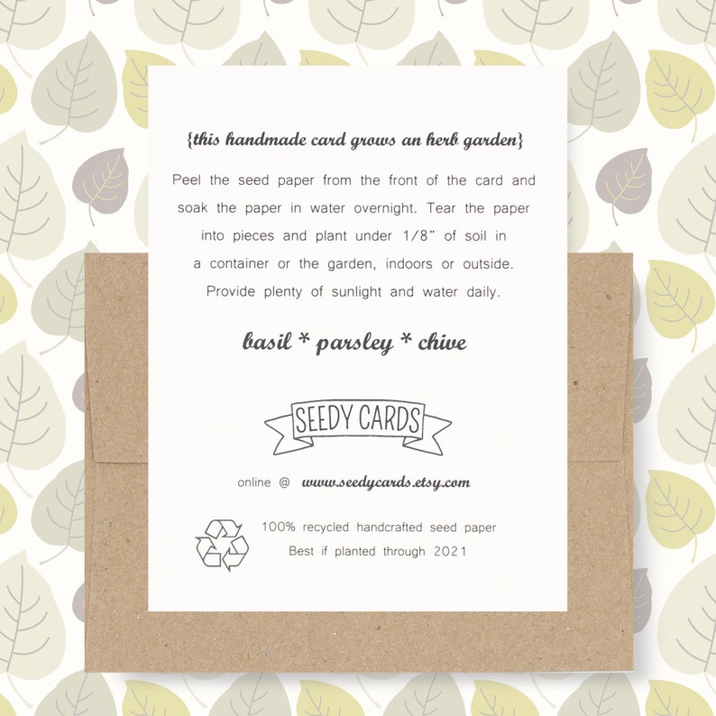 Seed embedded paper grows wildflowers or herbs Plantable Greeting Card You are my sunshine 100/% recycled seed paper